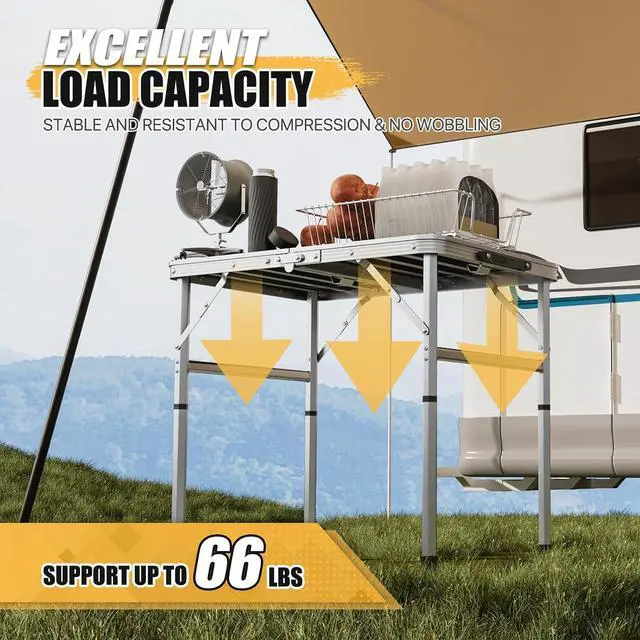 Alt view image 5 of 7 - MADOG Portable Camping Table, Lightweight Roll UP Table Adjustable Height Aluminum Small Folding Camping Table, Relaxing by The Sea, Picnics, Outdoor Party, Black