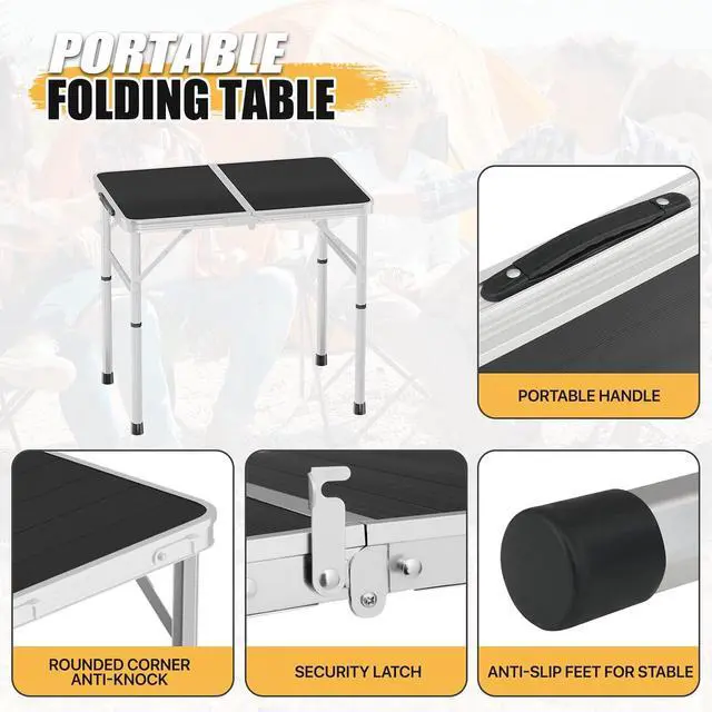 Alt view image 7 of 7 - MADOG Portable Camping Table, Lightweight Roll UP Table Adjustable Height Aluminum Small Folding Camping Table, Relaxing by The Sea, Picnics, Outdoor Party, Black