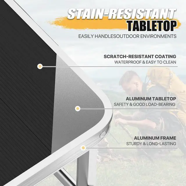 Alt view image 6 of 7 - MADOG Portable Camping Table, Lightweight Roll UP Table Adjustable Height Aluminum Small Folding Camping Table, Relaxing by The Sea, Picnics, Outdoor Party, Black