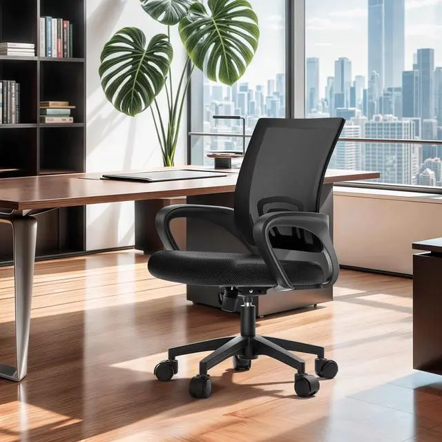 Alt view image 2 of 7 - Mesh Office Chair, Ergonomic Computer Chair for Adults, Rolling Swivel Mid-Back Desk Chair with Lumbar Support, Comfy Armrest for Home Office, Gaming, Black