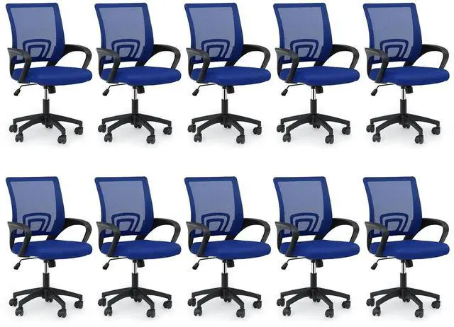 Main image of Mesh Office Chair, Ergonomic Computer Chair for Adults, Rolling Swivel Mid-Back Desk Chair with Lumbar Support, Comfy Armrest for Home Office, Gaming, Navy Blue 10 Pack