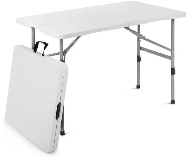 Main image of Plastic Folding Camping Table, Indoor Outdoor Collapsible Rectangle Dining Table, Portable Fold-in-Half Utility Table w/Handle for Party Wedding, White, 48 Inch