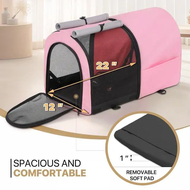 Alt view image 3 of 7 - Double Dog Stroller with Detachable Carrier Bags Large 4 Wheels Foldable Jogger for Small and Medium Dog Cats, Pink/Gray