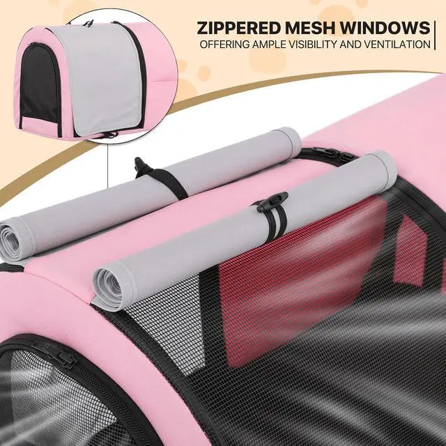 Alt view image 7 of 7 - Double Dog Stroller with Detachable Carrier Bags Large 4 Wheels Foldable Jogger for Small and Medium Dog Cats, Pink/Gray