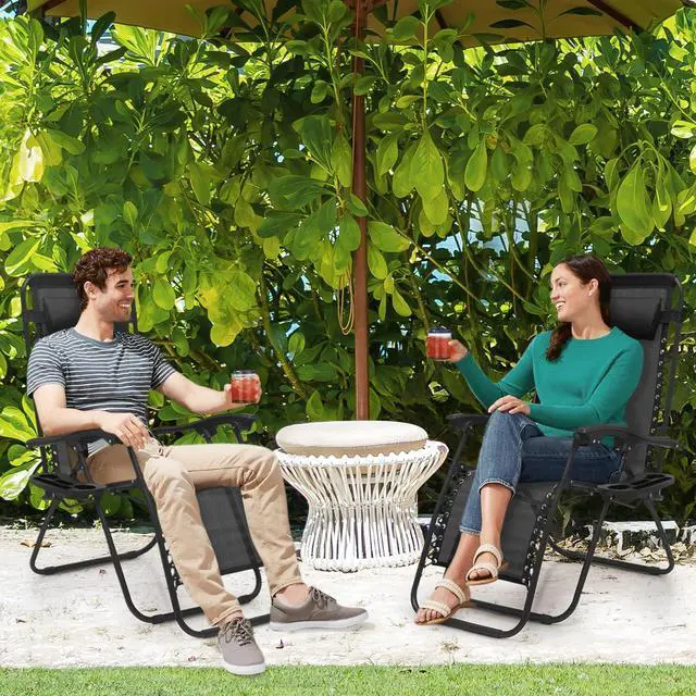 Alt view image 2 of 7 - Zero Gravity Chair Outdoor Folding Patio Lounge Chair for Outside Reclining Lawn Chair Recliner Beach Chair for Adults, Black