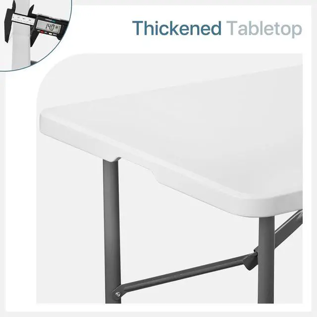 Alt view image 4 of 7 - Plastic Folding Camping Table, Indoor Outdoor Collapsible Rectangle Dining Table, Portable Fold-in-Half Utility Table w/Handle for Party Wedding, White, 48 Inch