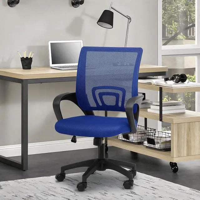 Alt view image 2 of 7 - Mesh Office Chair, Ergonomic Computer Chair for Adults, Rolling Swivel Mid-Back Desk Chair with Lumbar Support, Comfy Armrest for Home Office, Gaming, Navy Blue 10 Pack