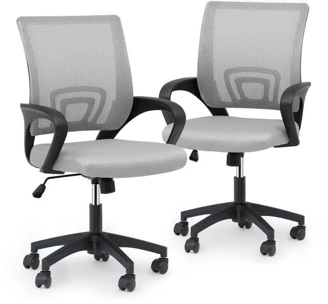 Main image of Mesh Office Chair Set of 2, Ergonomic Computer Chair for Adults, Rolling Swivel Mid-Back Desk Chair with Lumbar Support, Comfy Armrest for Home Office, Gaming, Light Gray