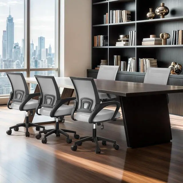 Alt view image 2 of 7 - Mesh Office Chair Set of 2, Ergonomic Computer Chair for Adults, Rolling Swivel Mid-Back Desk Chair with Lumbar Support, Comfy Armrest for Home Office, Gaming, Light Gray