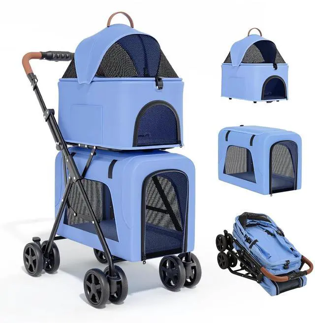 Main image of Double Dog Stroller with Detachable Carriers, 2 in 1 Pet Stroller for Small Medium Dogs Cats, One-Hand Fold Lightweight Pet Buggy with Storage Basket & Canopy