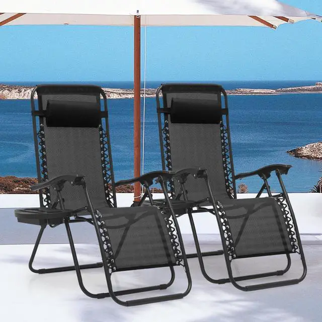 Alt view image 4 of 7 - Zero Gravity Chair Outdoor Folding Patio Lounge Chair for Outside Reclining Lawn Chair Recliner Beach Chair for Adults, Black