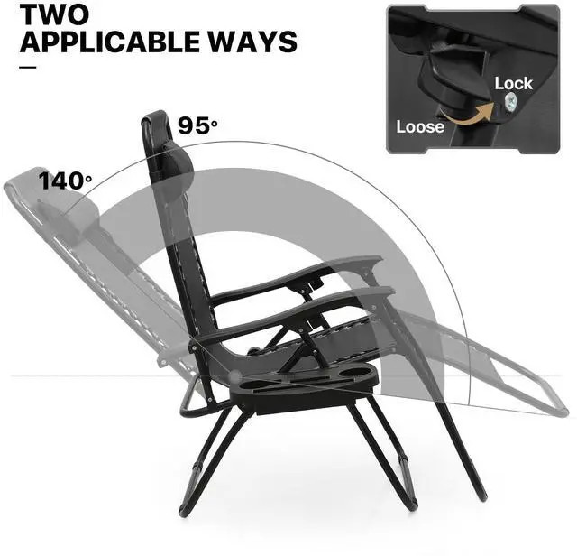 Alt view image 6 of 7 - Zero Gravity Chair Outdoor Folding Patio Lounge Chair for Outside Reclining Lawn Chair Recliner Beach Chair for Adults, Black