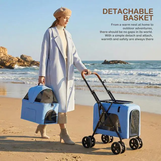 Alt view image 7 of 7 - Double Dog Stroller with Detachable Carriers, 2 in 1 Pet Stroller for Small Medium Dogs Cats, One-Hand Fold Lightweight Pet Buggy with Storage Basket & Canopy