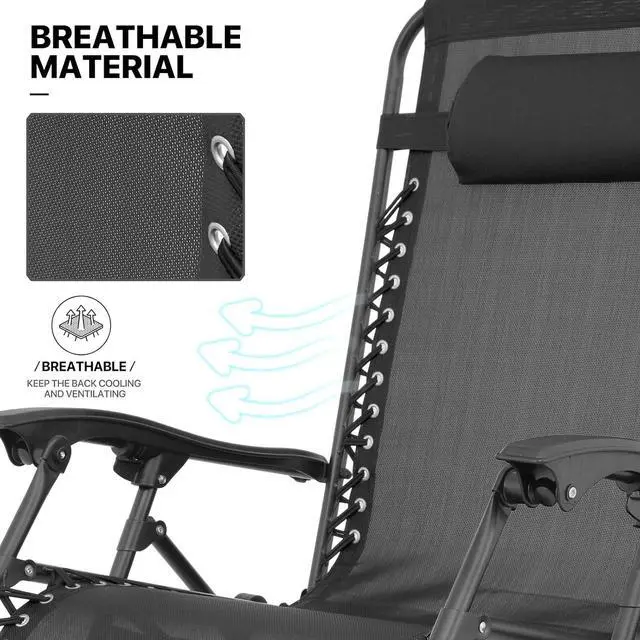 Alt view image 7 of 7 - Zero Gravity Chair Outdoor Folding Patio Lounge Chair for Outside Reclining Lawn Chair Recliner Beach Chair for Adults, Black