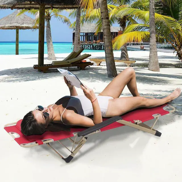 Alt view image 2 of 6 - Folding Reclining Patio Chair, 3-Position Patio Lounger Folding Chairs with Adjustable Backrest and Headrest for Backyard Poolside Lawn, 330lbs Capacity