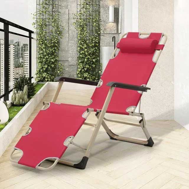 Alt view image 4 of 6 - Folding Reclining Patio Chair, 3-Position Patio Lounger Folding Chairs with Adjustable Backrest and Headrest for Backyard Poolside Lawn, 330lbs Capacity