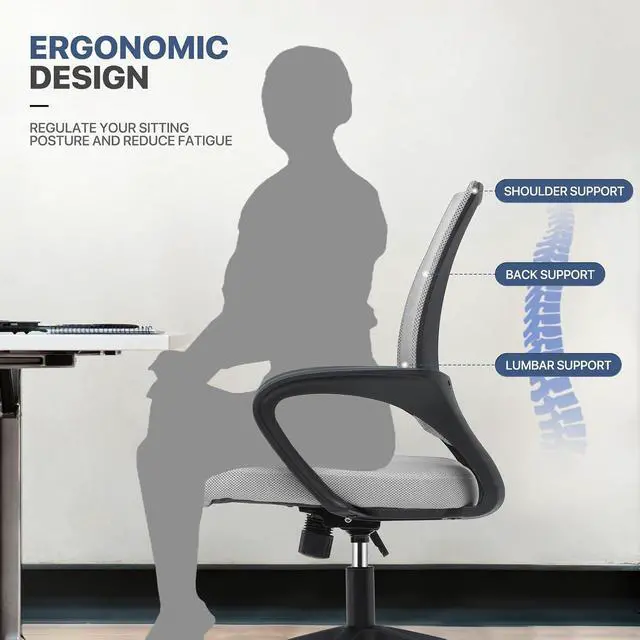 Alt view image 5 of 7 - Mesh Office Chair, Ergonomic Computer Chair for Adults, Rolling Swivel Mid-Back Desk Chair with Lumbar Support, Comfy Armrest for Home Office, Gaming, Light Gray 10 Pack