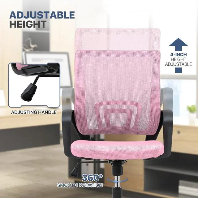 Alt view image 6 of 7 - Mesh Office Chair, Ergonomic Computer Chair for Adults, Rolling Swivel Mid-Back Desk Chair with Lumbar Support, Comfy Armrest for Home Office, Gaming, Pink 20 Pack