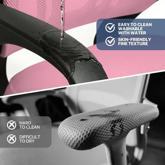 Alt view image 7 of 7 - Mesh Office Chair, Ergonomic Computer Chair for Adults, Rolling Swivel Mid-Back Desk Chair with Lumbar Support, Comfy Armrest for Home Office, Gaming, Pink