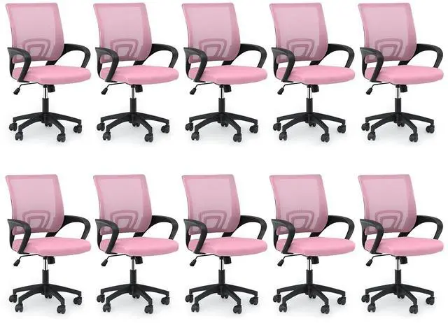 Main image of Mesh Office Chair, Ergonomic Computer Chair for Adults, Rolling Swivel Mid-Back Desk Chair with Lumbar Support, Comfy Armrest for Home Office, Gaming, Pink 10 Pack