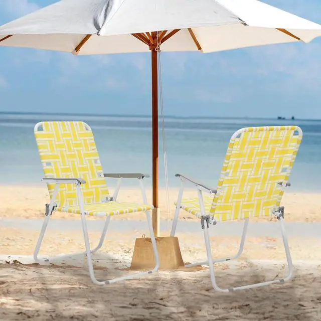 Alt view image 2 of 7 - Folding Lawn Beach Chair for Adults Portable Lightweight Heavy-Duty Steel Frame Lounge Camping Chairs for Patio Yard Garden Backyard Outdoor (Lemon Yellow, 2-Pack)