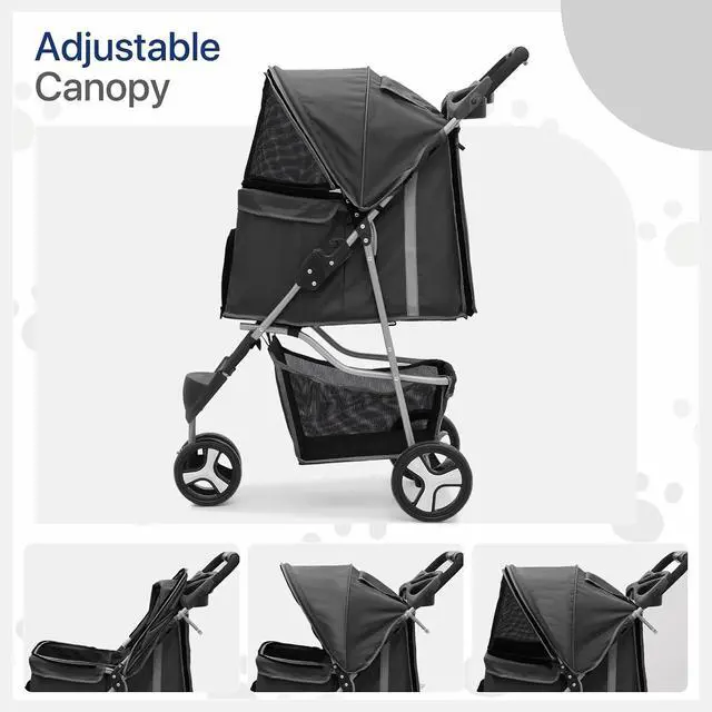 Alt view image 4 of 6 - Dog Stroller for Dogs and Cats, Foldable Pet Jogger Stroller with Cup Holders, Cat Stroller w/Bottom Storage for Pets up to 33 lbs, Black