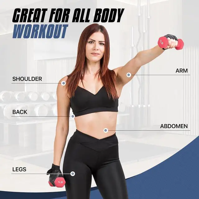 Alt view image 4 of 6 - MADOG Dumbbell Set, Anti-Slip Neoprene Coated Hexagon Hand Weights for Home Gym Equipment Workouts Strength Training