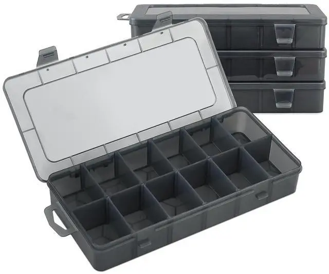 Main image of 12-Grid Small Tackle Boxes Organizer with Removable Dividers Adjustable Compartment Plastic Storage Box Waterproof Container Case for Fishing Tackles, Art Crafts, Beads, Jewelry (4-Pack)