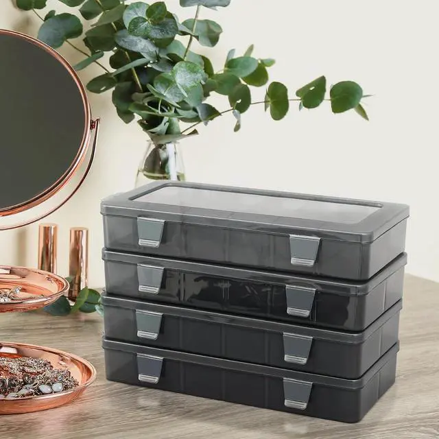 Alt view image 4 of 7 - 12-Grid Small Tackle Boxes Organizer with Removable Dividers Adjustable Compartment Plastic Storage Box Waterproof Container Case for Fishing Tackles, Art Crafts, Beads, Jewelry (4-Pack)