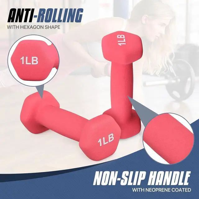Alt view image 5 of 6 - MADOG Dumbbell Set, Anti-Slip Neoprene Coated Hexagon Hand Weights for Home Gym Equipment Workouts Strength Training