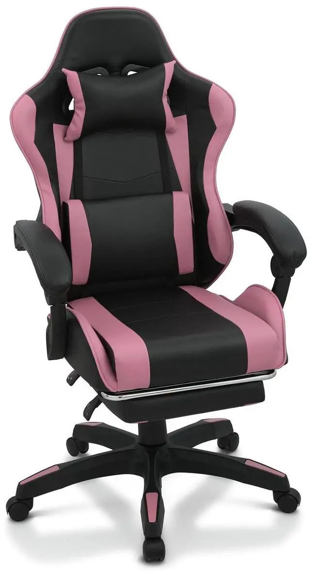 Main image of Gaming Chair with Footrest, Ergonomic High Back Leather Gamer Chair, Adjustable Height & Recline Swivel Office Chair for Office & Gaming, Teens & Adults (Pink)