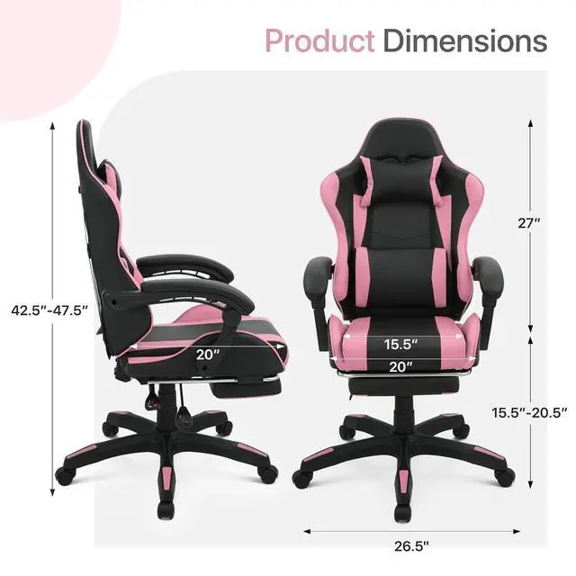 Alt view image 3 of 7 - Gaming Chair with Footrest, Ergonomic High Back Leather Gamer Chair, Adjustable Height & Recline Swivel Office Chair for Office & Gaming, Teens & Adults (Pink)
