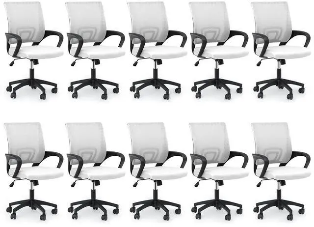 Main image of Mesh Office Chair, Ergonomic Computer Chair for Adults, Rolling Swivel Mid-Back Desk Chair with Lumbar Support, Comfy Armrest for Home Office, Gaming, White 10 Pack
