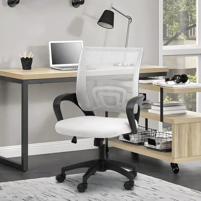 Alt view image 2 of 2 - Mesh Office Chair, Ergonomic Computer Chair for Adults, Rolling Swivel Mid-Back Desk Chair with Lumbar Support, Comfy Armrest for Home Office, Gaming, White 10 Pack