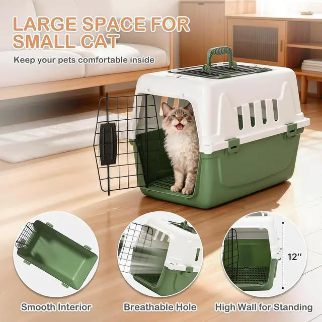 Alt view image 4 of 7 - 18-Inch 2-Door Top Loading Cat Carrier, Plastic Dog Crate Hard-Sided Dog Travel Carrier for Small Dogs and Cats, Ventilation and Security Lock Design for Pets up to 10 lbs (Green)