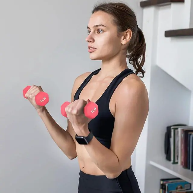 Alt view image 3 of 6 - MADOG Dumbbell Set, Anti-Slip Neoprene Coated Hexagon Hand Weights for Home Gym Equipment Workouts Strength Training