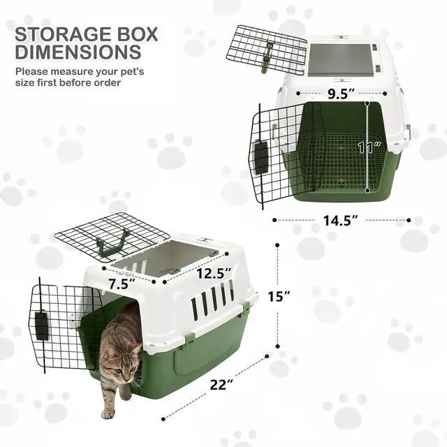 Alt view image 2 of 7 - 18-Inch 2-Door Top Loading Cat Carrier, Plastic Dog Crate Hard-Sided Dog Travel Carrier for Small Dogs and Cats, Ventilation and Security Lock Design for Pets up to 10 lbs (Green)