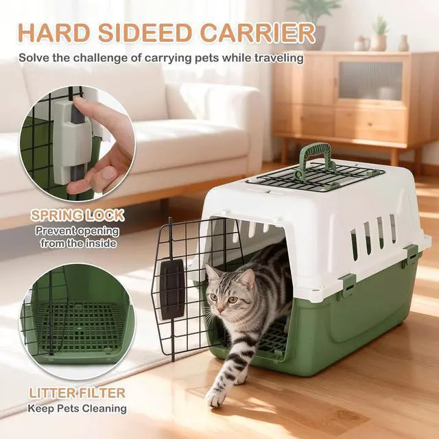 Alt view image 3 of 7 - 18-Inch 2-Door Top Loading Cat Carrier, Plastic Dog Crate Hard-Sided Dog Travel Carrier for Small Dogs and Cats, Ventilation and Security Lock Design for Pets up to 10 lbs (Green)