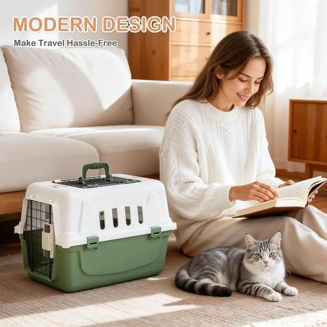 Alt view image 6 of 7 - 18-Inch 2-Door Top Loading Cat Carrier, Plastic Dog Crate Hard-Sided Dog Travel Carrier for Small Dogs and Cats, Ventilation and Security Lock Design for Pets up to 10 lbs (Green)