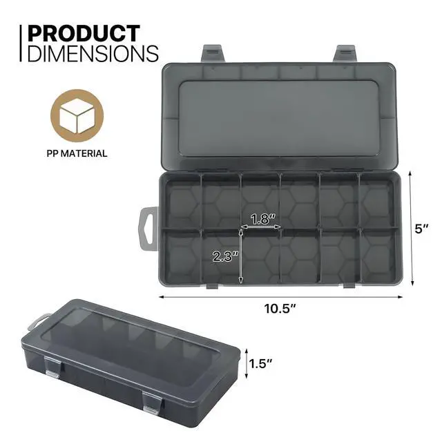 Alt view image 2 of 7 - 12-Grid Small Tackle Boxes Organizer with Removable Dividers Adjustable Compartment Plastic Storage Box Waterproof Container Case for Fishing Tackles, Art Crafts, Beads, Jewelry (4-Pack)