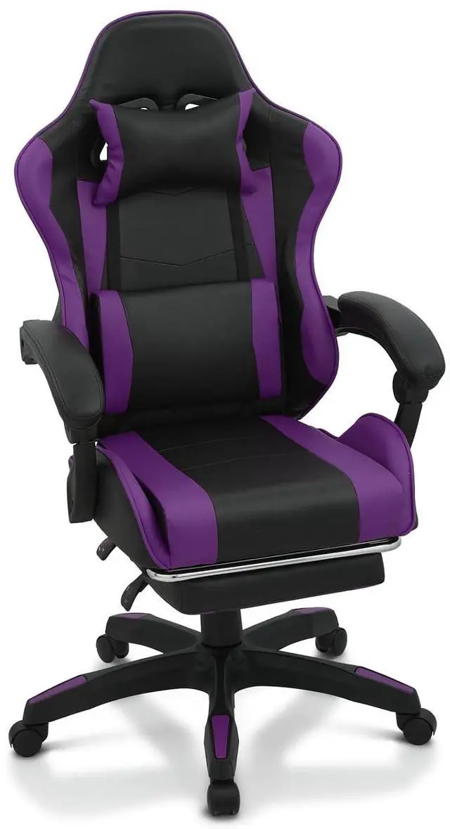 Main image of Gaming Chair with Footrest, Ergonomic High Back Leather Gamer Chair, Adjustable Height & Recline Swivel Office Chair for Office & Gaming, Teens & Adults (Purple)