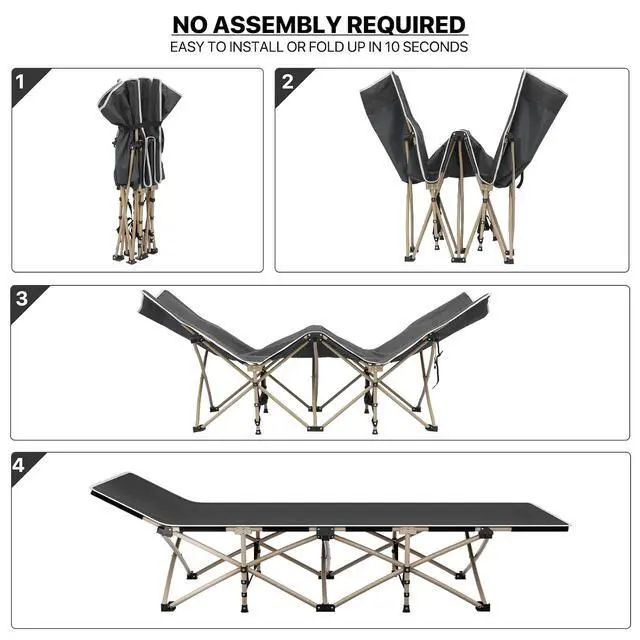 Alt view image 4 of 7 - Folding Sleeping Cot for Adults, Easy to Set Up Portable & Lightweight Camping Cot for Outdoor Camping, Lounging and Elevated Napping, Support 360 lbs, Black