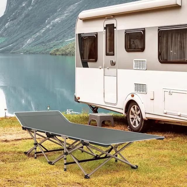 Alt view image 3 of 7 - Folding Sleeping Cot for Adults, Easy to Set Up Portable & Lightweight Camping Cot for Outdoor Camping, Lounging and Elevated Napping, Support 360 lbs, Grey