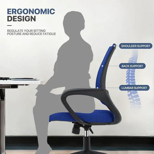 Alt view image 5 of 7 - Mesh Office Chair Set of 2, Ergonomic Computer Chair for Adults, Rolling Swivel Mid-Back Desk Chair with Lumbar Support, Comfy Armrest for Home Office, Gaming, Blue