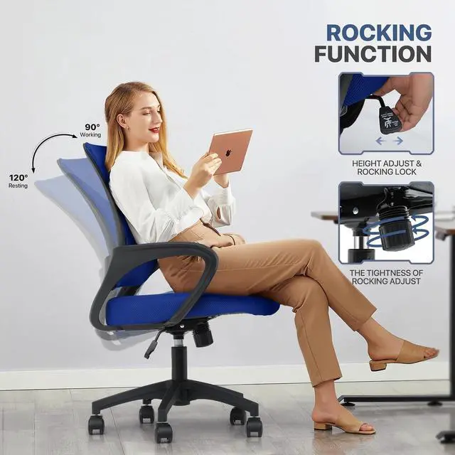 Alt view image 6 of 7 - Mesh Office Chair Set of 2, Ergonomic Computer Chair for Adults, Rolling Swivel Mid-Back Desk Chair with Lumbar Support, Comfy Armrest for Home Office, Gaming, Blue