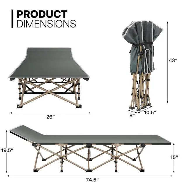 Alt view image 2 of 7 - Folding Sleeping Cot for Adults, Easy to Set Up Portable & Lightweight Camping Cot for Outdoor Camping, Lounging and Elevated Napping, Support 360 lbs, Grey