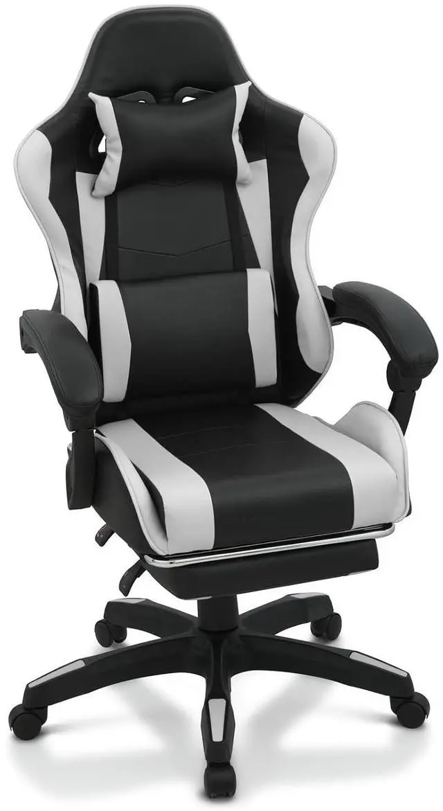 Main image of Gaming Chair with Footrest, Ergonomic High Back Leather Gamer Chair, Adjustable Height & Recline Swivel Office Chair for Office & Gaming, Teens & Adults (White)