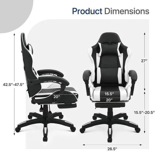 Alt view image 3 of 7 - Gaming Chair with Footrest, Ergonomic High Back Leather Gamer Chair, Adjustable Height & Recline Swivel Office Chair for Office & Gaming, Teens & Adults (White)