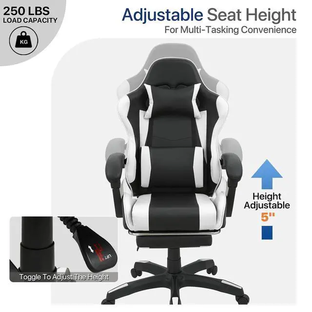 Alt view image 6 of 7 - Gaming Chair with Footrest, Ergonomic High Back Leather Gamer Chair, Adjustable Height & Recline Swivel Office Chair for Office & Gaming, Teens & Adults (White)