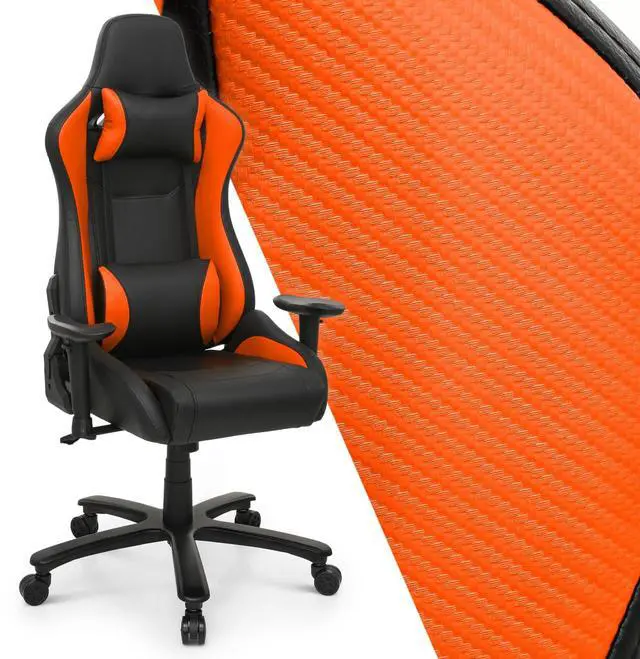 Main image of Computer Racing Chair with Lumbar Support, High-Back Reclining Carbon Fiber PU Leather Video Gaming Chair with Pivot/Angle Adjustable Armrests for Teen Adult Comfortable Gaming, Orange